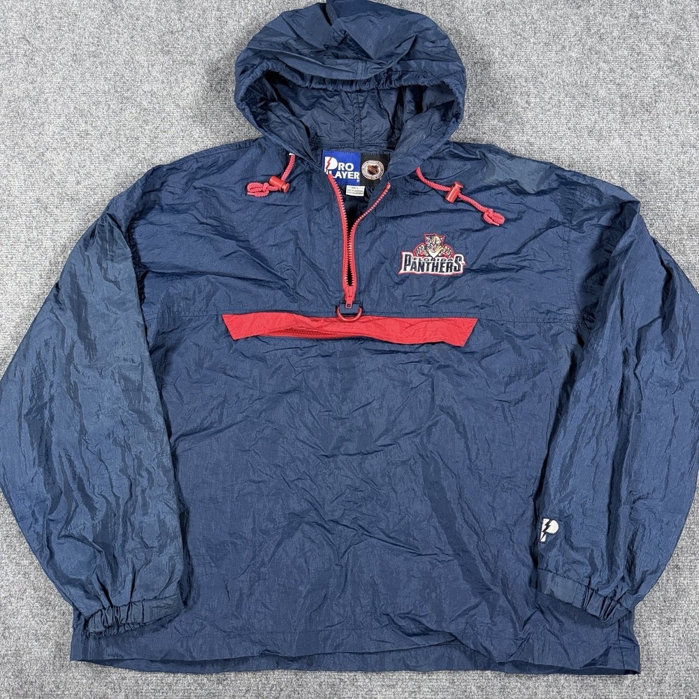 Vintage Florida Panthers Jacket Mens Large Blue Nylon Windbreaker Packable NHL
